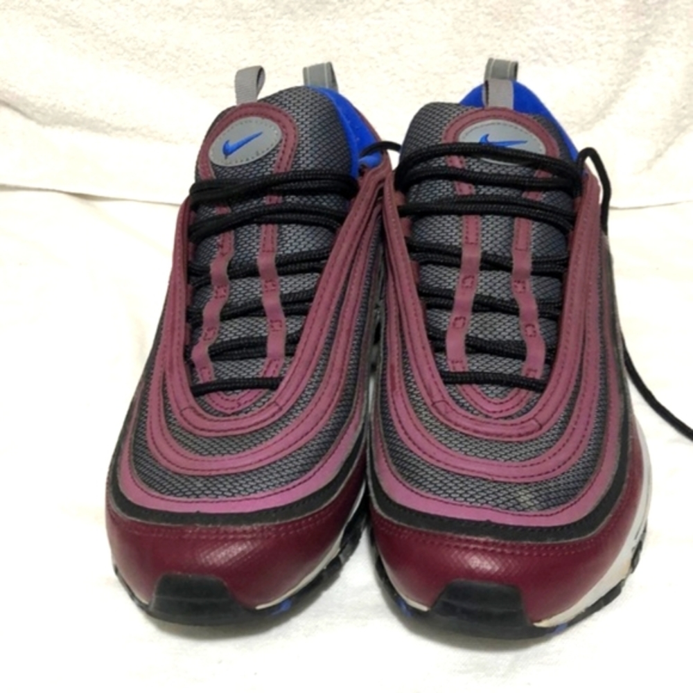 🔥👟🔥 Nike Air Max 97 Burgundy with Blue Swoosh - Picture 5 of 6